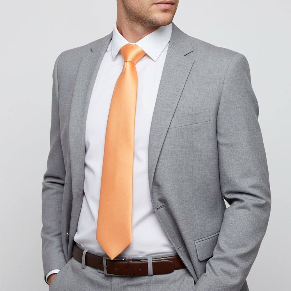 Plain Peach Satin Classic Mens Tie 2