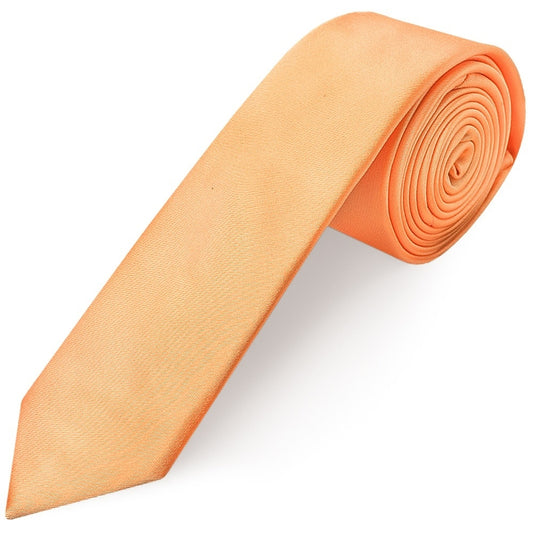 Plain Peach Satin Skinny Mens Tie 1
