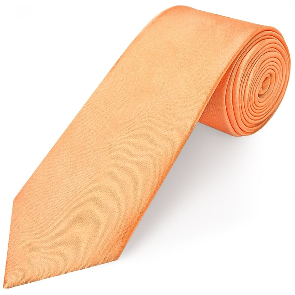 Plain Peach Satin Classic Mens Tie And Pocket Square Set 3