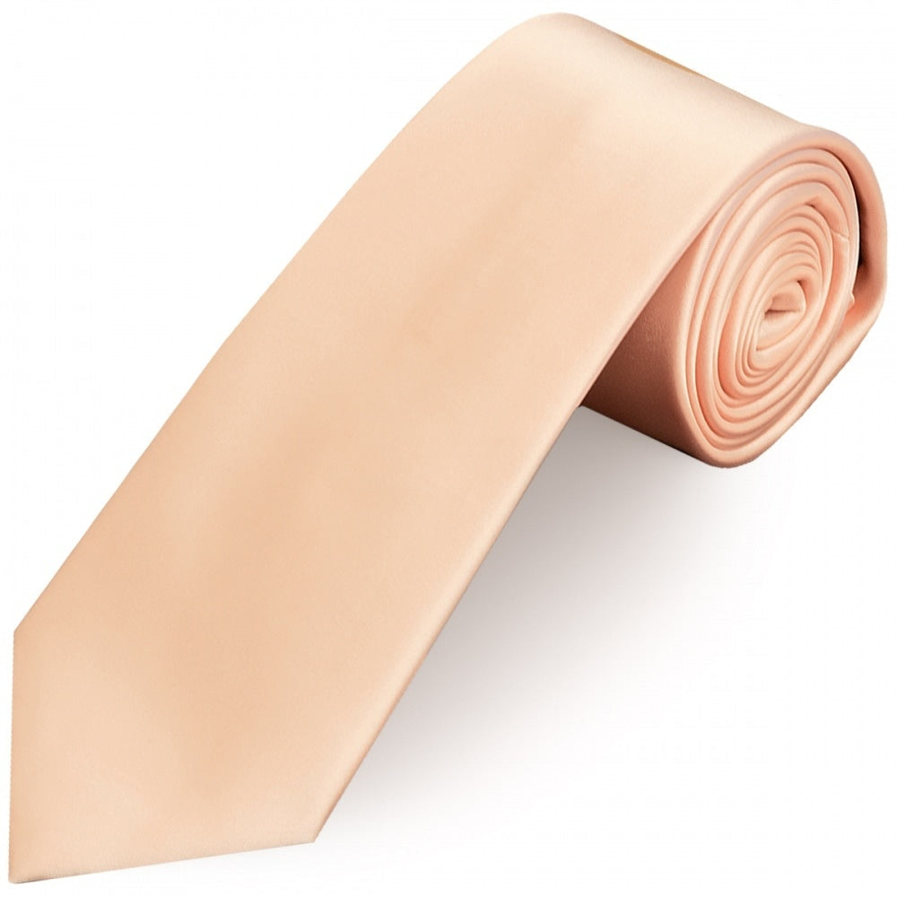 Plain Light Peach Satin Classic Mens Tie And Pocket Square Set 3