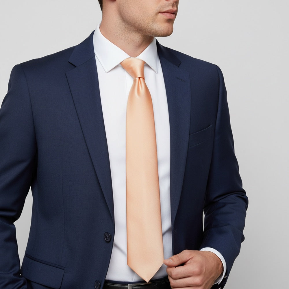 Plain Light Peach Satin Classic Mens Tie 2