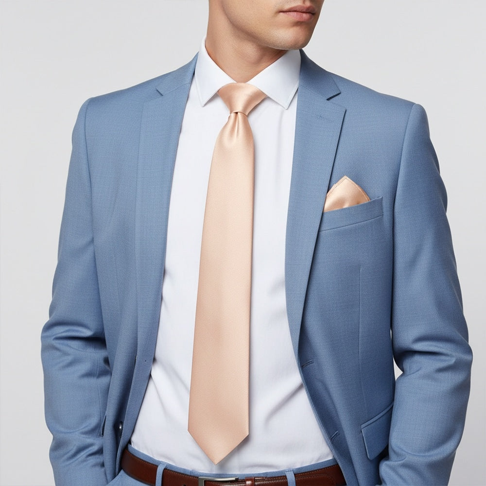 Plain Blush Classic Mens Tie And Pocket Square Set 2