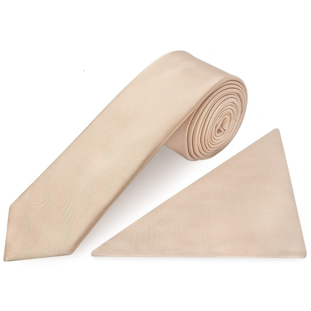 Plain Nude Satin Boys Tie And Pocket Square Set 1