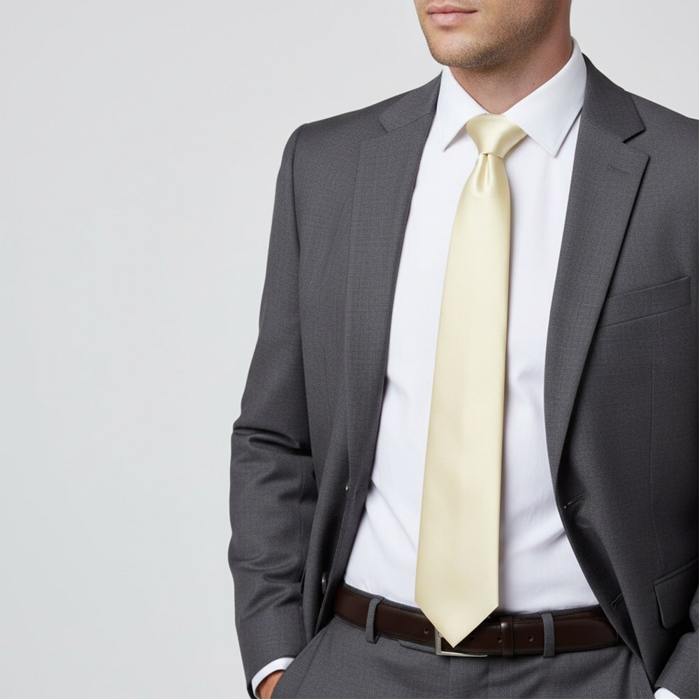 Plain Ivory Satin Classic Mens Tie 2