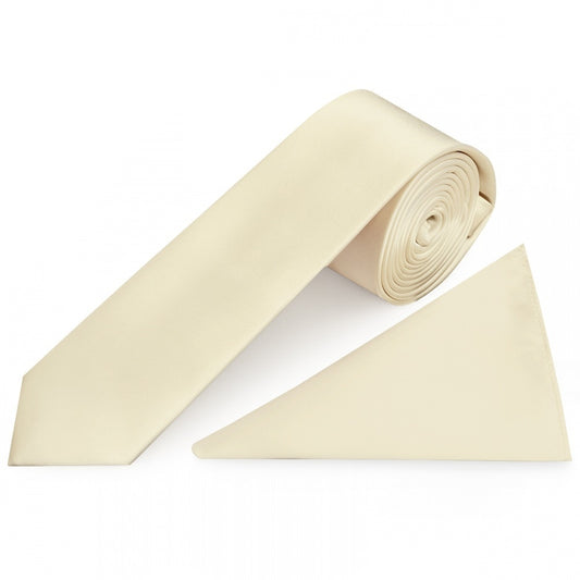 Ivory Satin Skinny Boys Tie And Pocket Square Set 1
