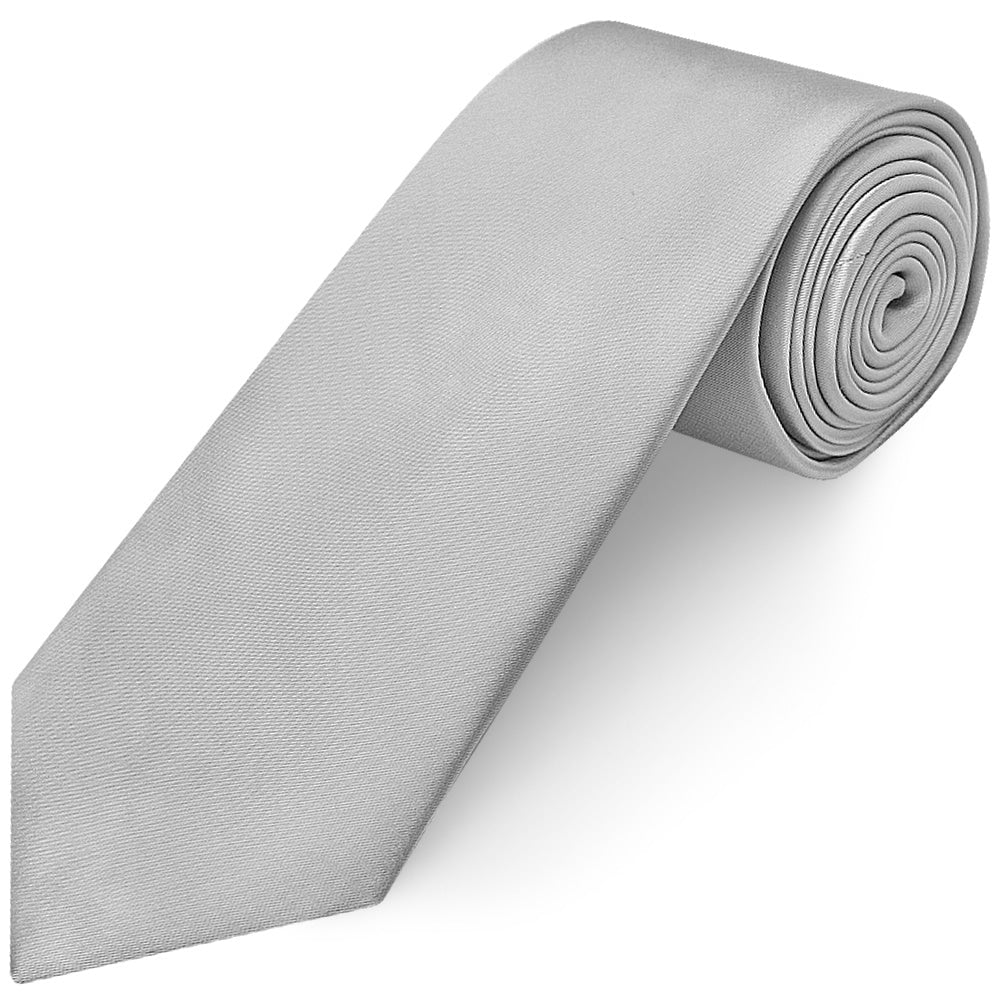 Plain Silver Satin Classic Mens Tie 1