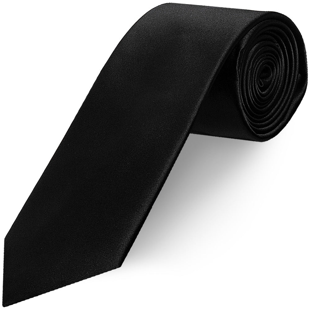 Plain Black Satin Classic Mens Tie And Pocket Square Set 3