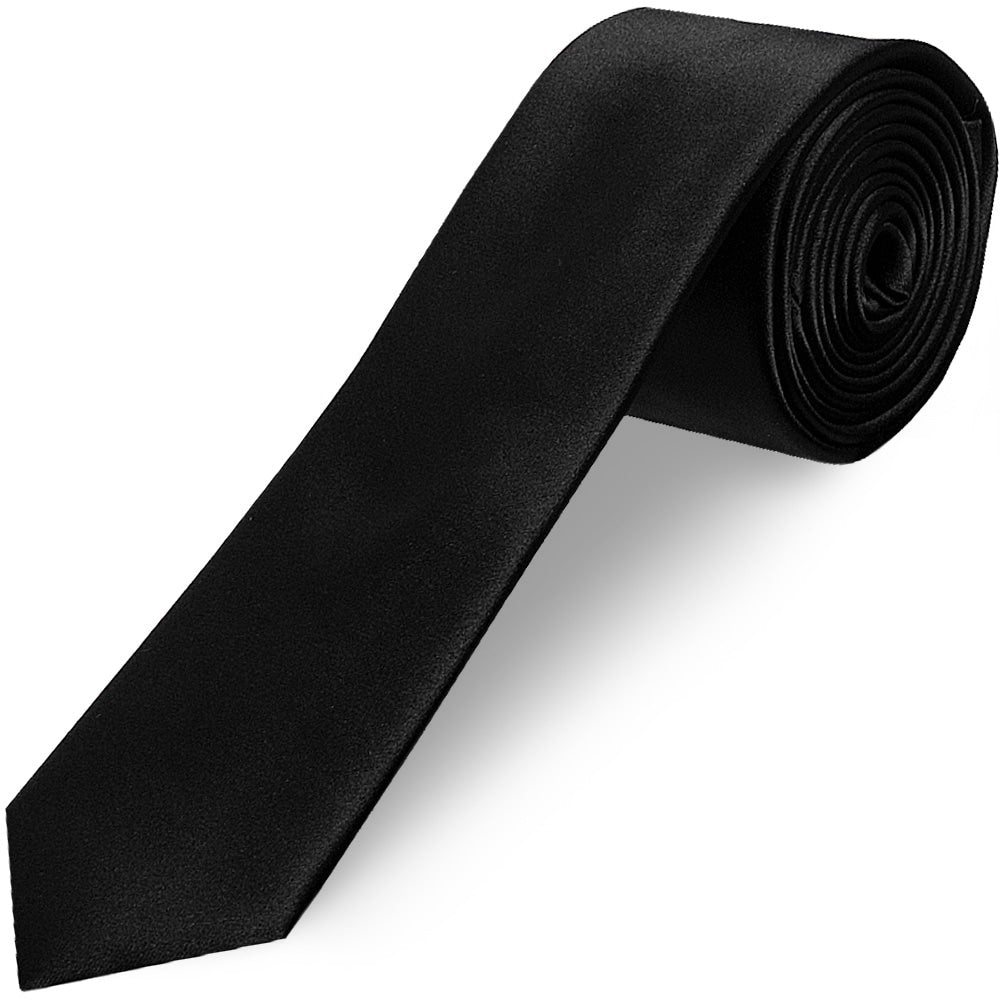 Plain Black Satin Skinny Boys Tie 1