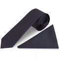 Navy Blue Skinny Tie and Pocket Square Set For Men in Satin