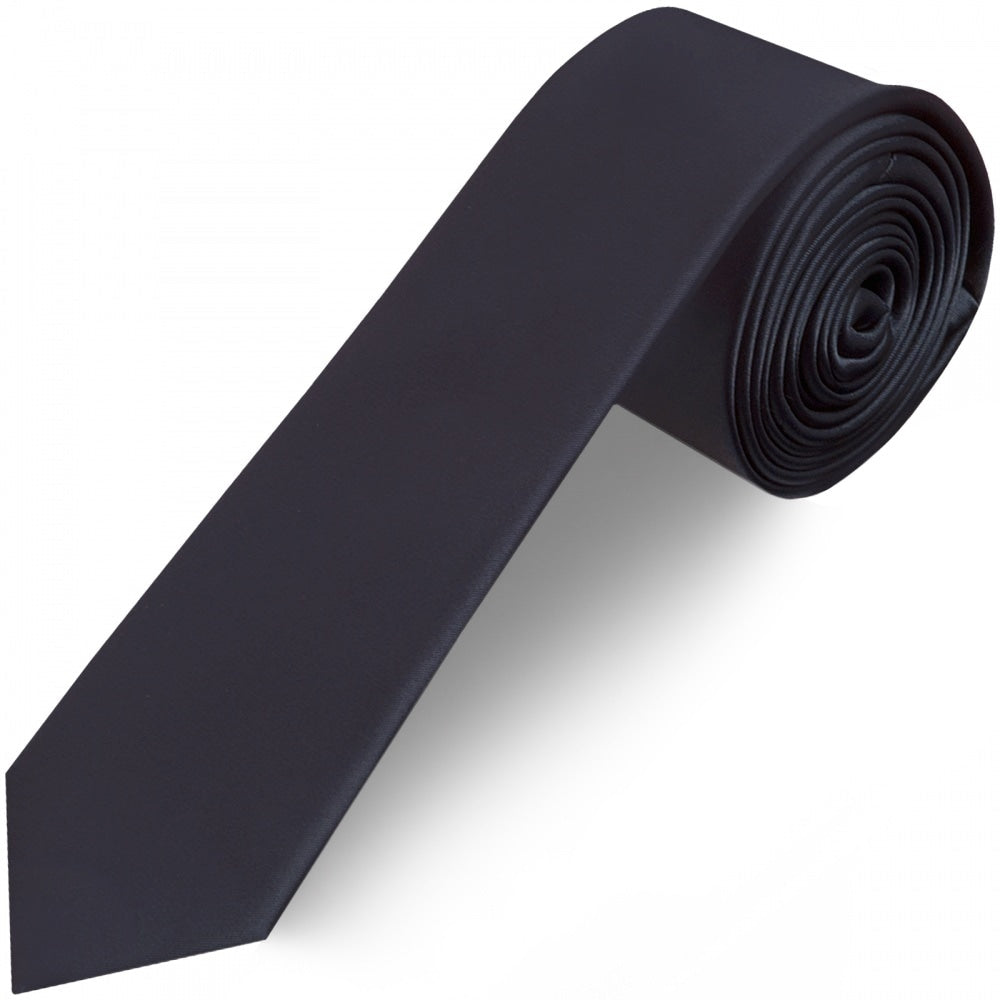 Plain Navy Blue Satin Skinny Boys Tie 1