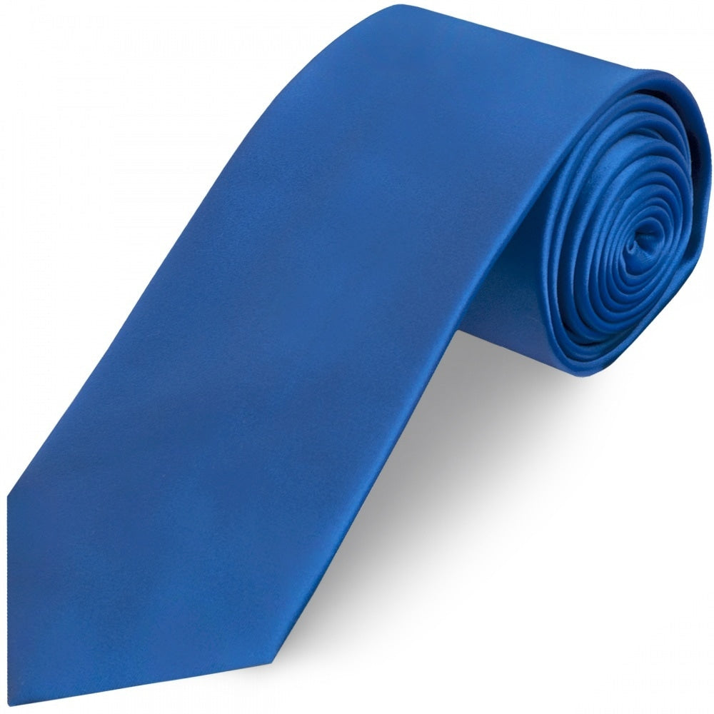 Plain Electric Blue Satin Classic Mens Tie 1