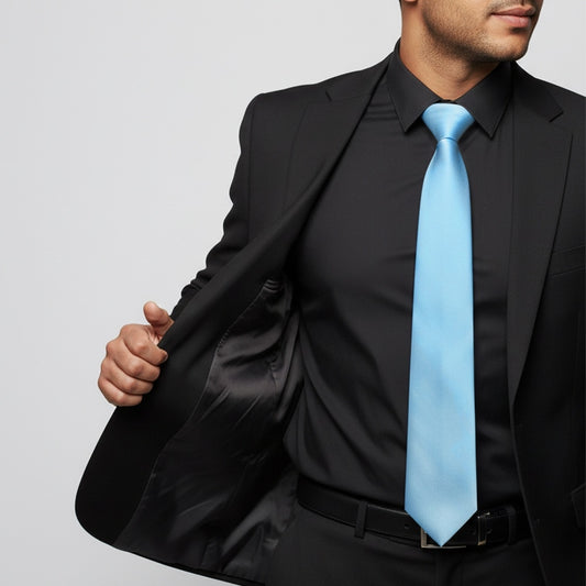 Plain Sky Blue Satin Classic Mens Tie 2