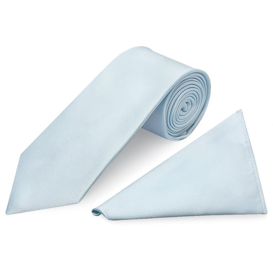 Plain Misty Blue Satin Classic Mens Tie And Pocket Square Set 1