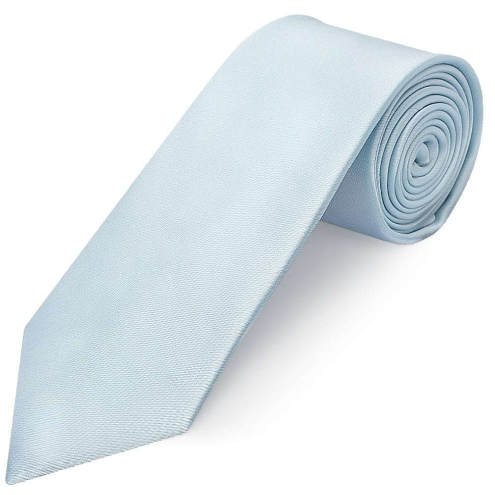 Plain Misty Blue Satin Classic Mens Tie And Pocket Square Set 3