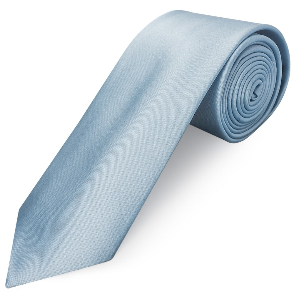 Plain Light Blue Satin Classic Mens Tie Pocket Square Set 3
