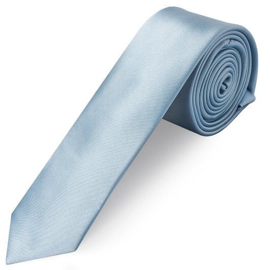 Plain Light Blue Skinny Mens Tie And Pocket Square Set 2