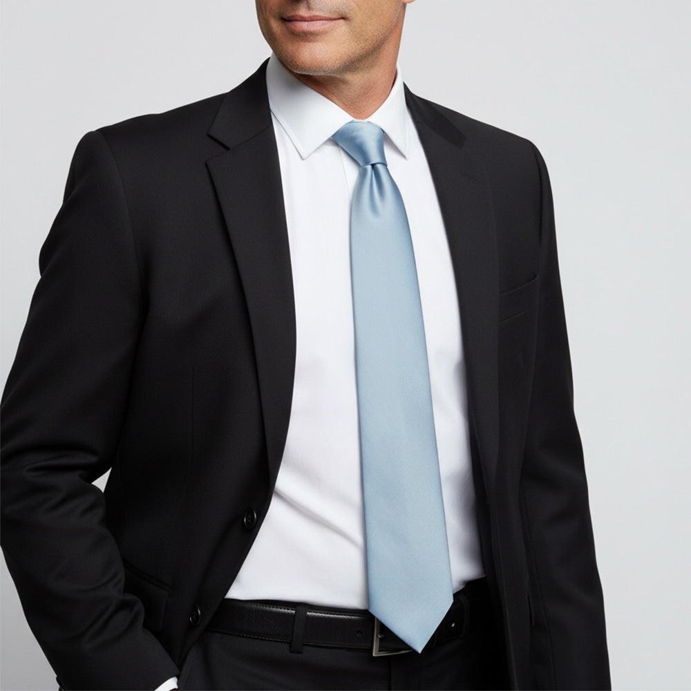 Plain Light Blue Satin Classic Mens Tie 2