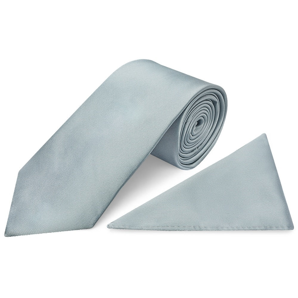 Plain Duck Egg Satin Classic Mens Tie And Pocket Square Set 1