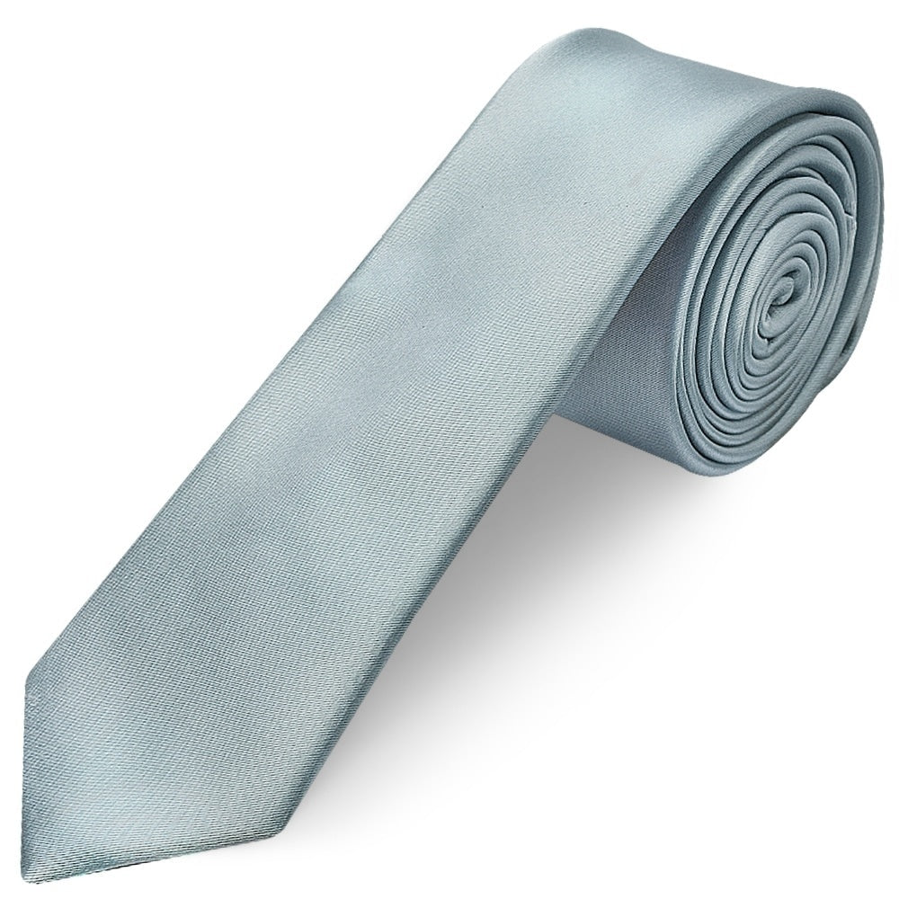 Plain Duck Egg Satin Skinny Mens Tie And Pocket Square Set 2