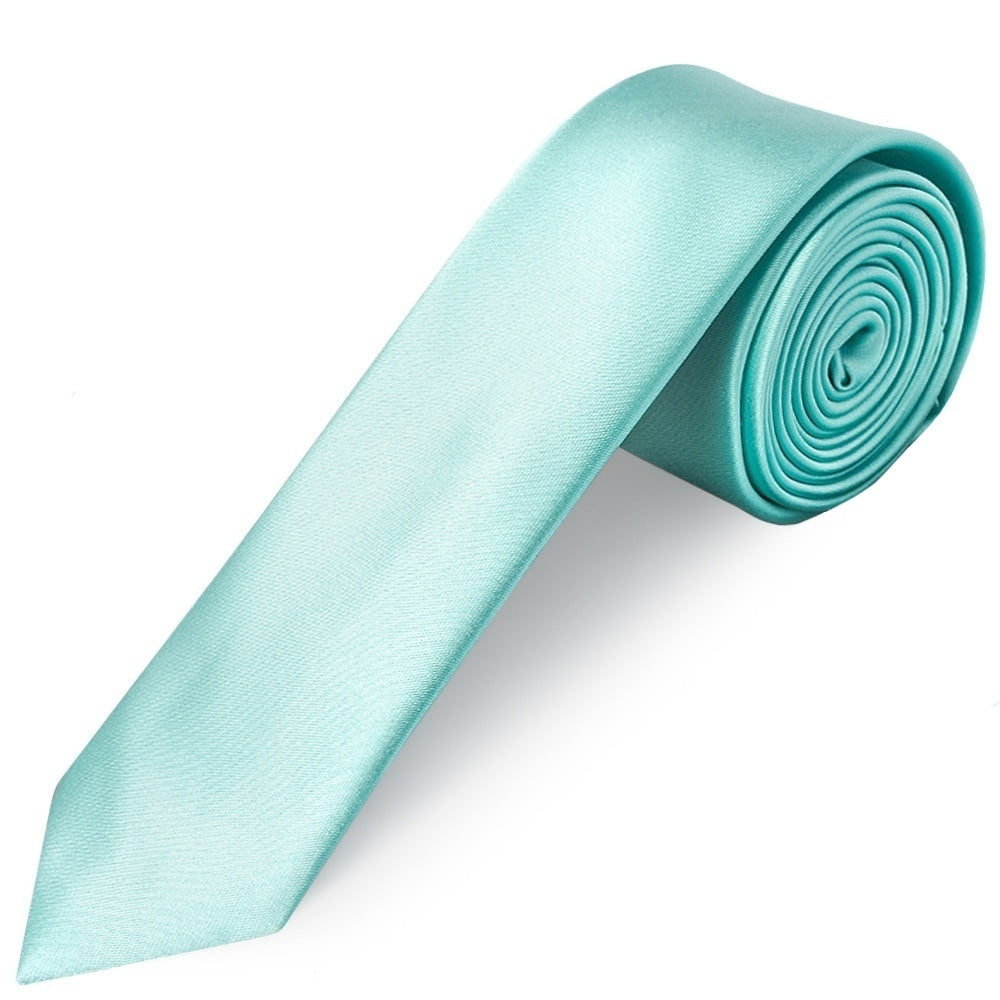 Aqua Satin Skinny Mens Tie 1
