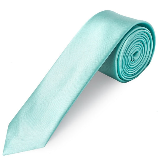 Aqua Satin Skinny Mens Tie And Pocket Square Set 2