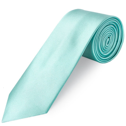 Plain Aqua Satin Classic Mens Tie 1