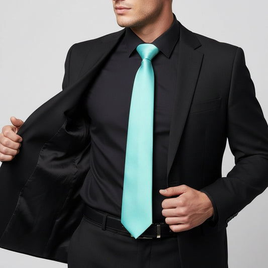 Plain Aqua Satin Classic Mens Tie 2