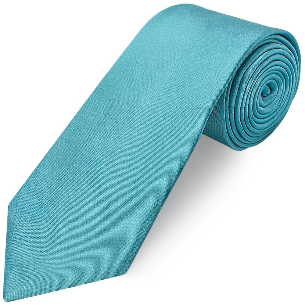 Plain Turquoise Satin Classic Mens Tie 1