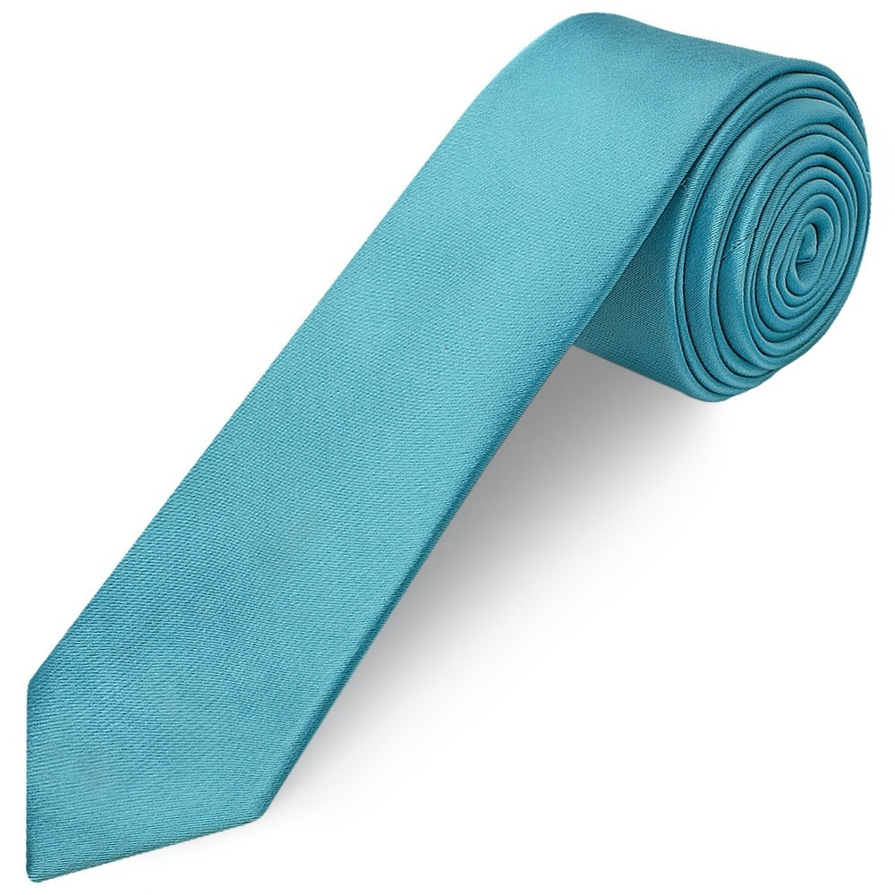 Turquoise Satin Skinny Boys Tie And Pocket Square Set 2