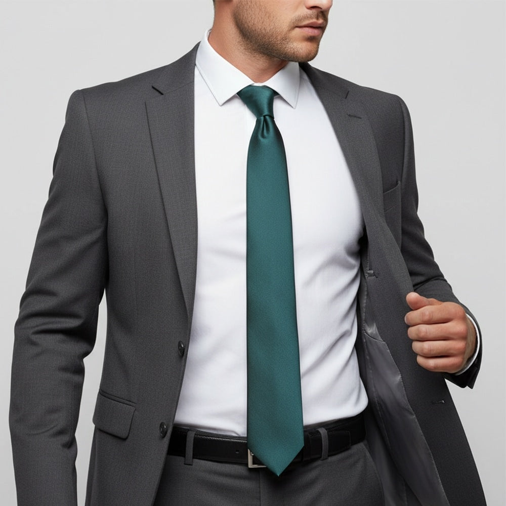 Plain Dark Teal Satin Classic Mens Tie 2