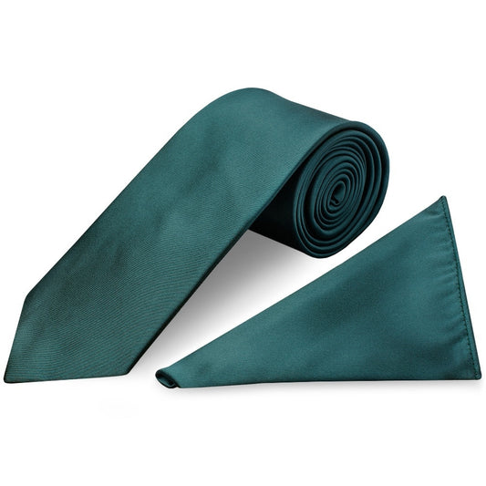 Plain Dark Teal Satin Classic Mens Tie And Pocket Square Set 1