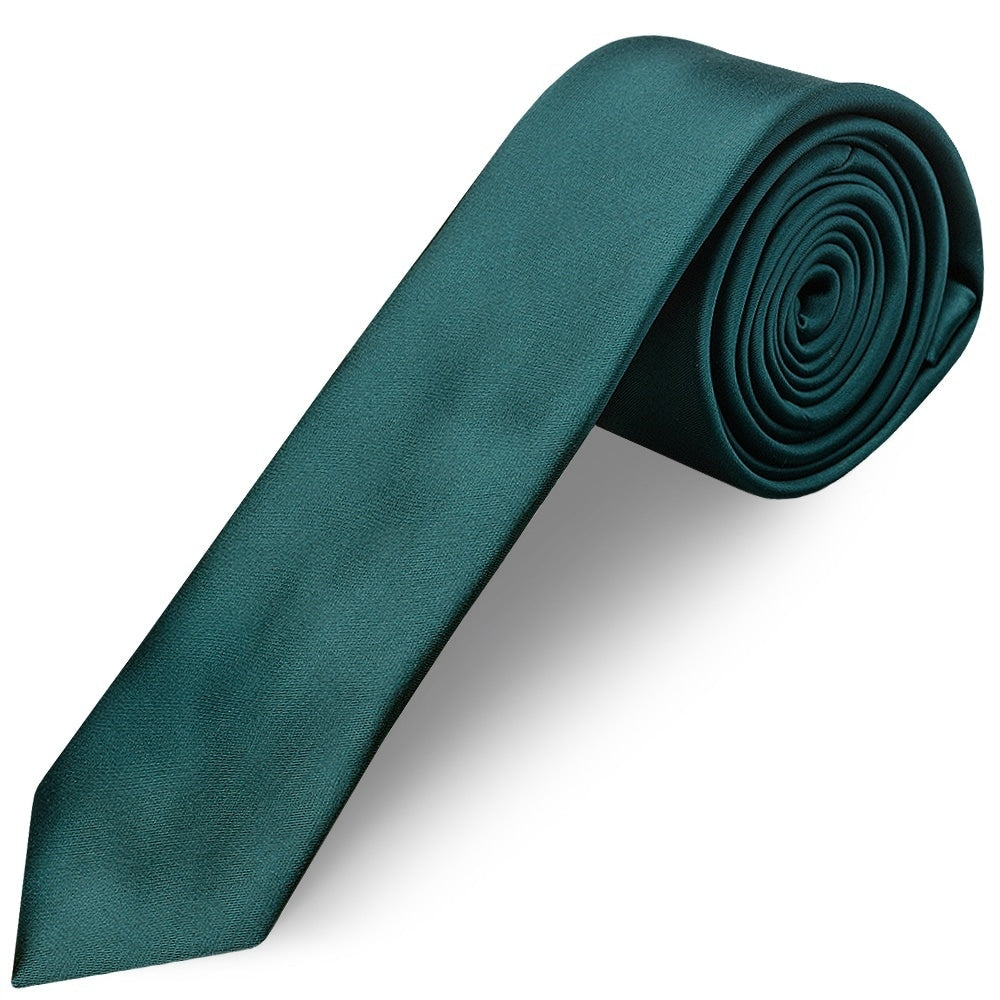 Plain Dark Teal Satin Skinny Mens Tie And Pocket Square Set 2