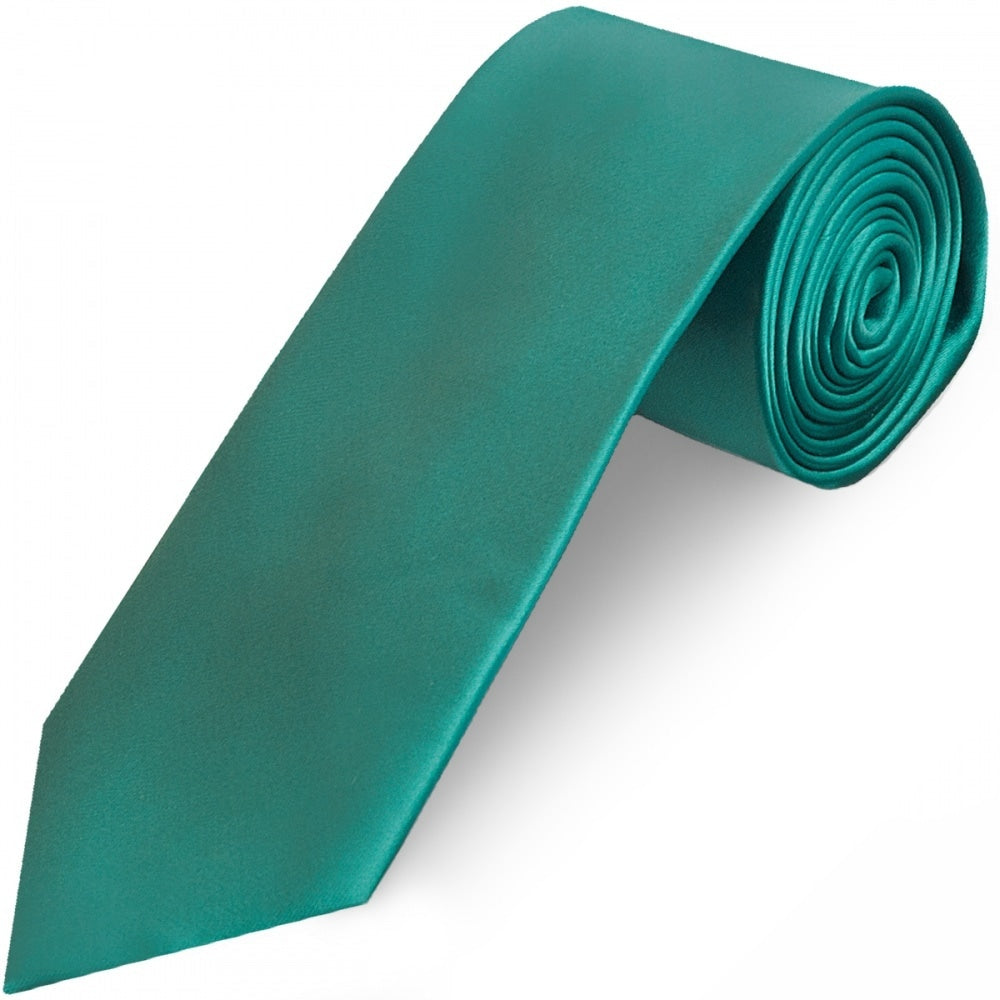 Plain Teal Green Satin Classic Mens Tie Pocket Square Set 3