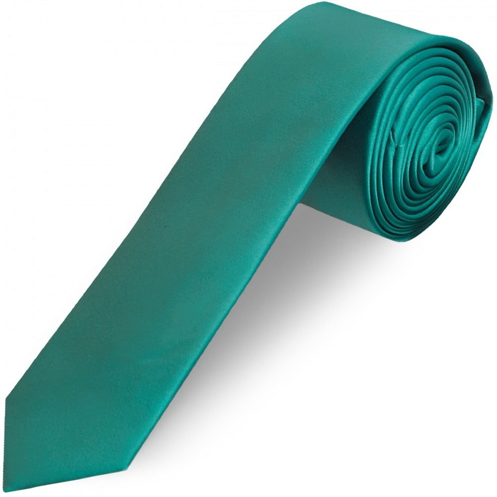 Plain Teal Green Satin Skinny Mens Tie And Pocket Square Set 2