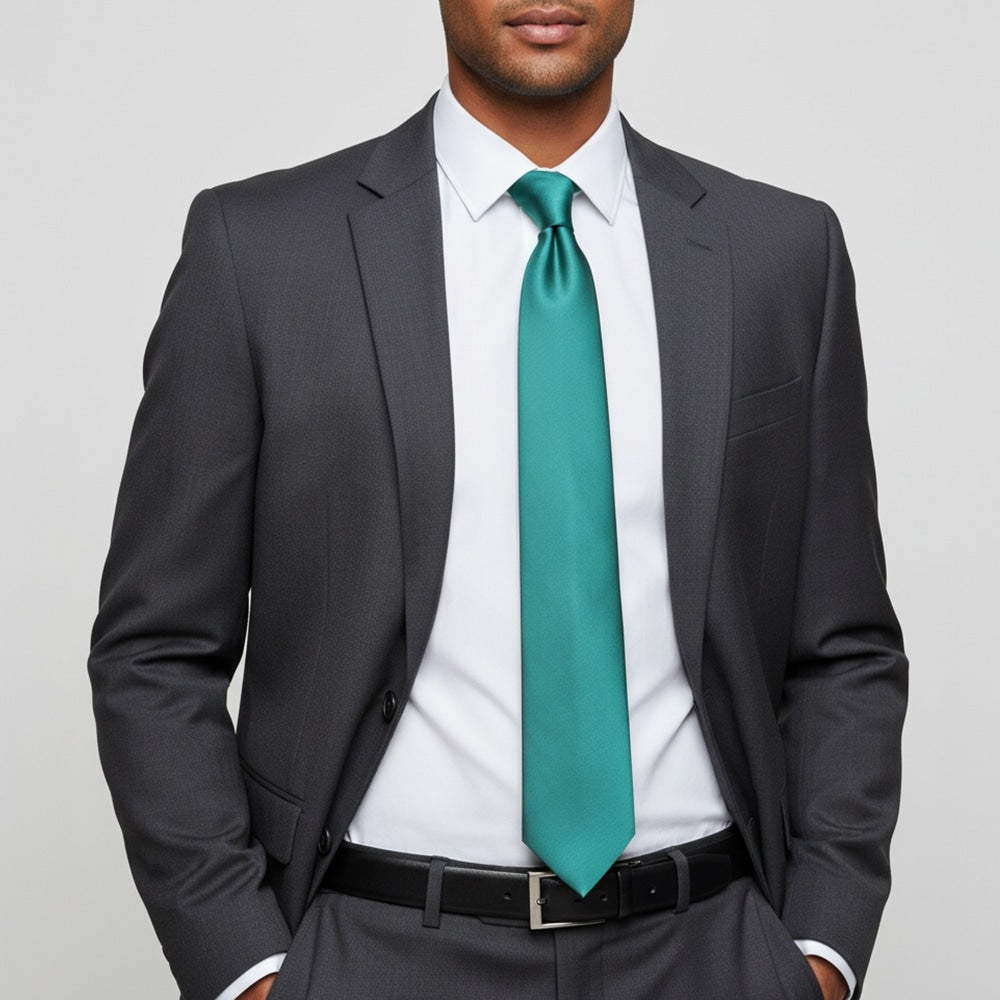 Plain Teal Green Satin Classic Mens Tie 2