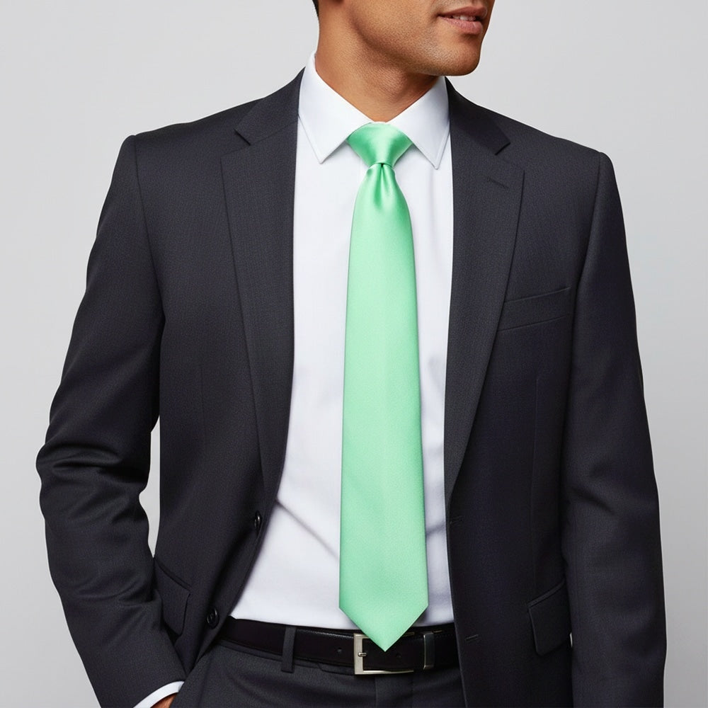 Plain Seafoam Green Satin Classic Mens Tie 2