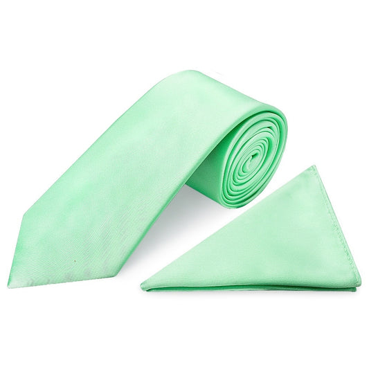 Plain Seafoam Green Satin Classic Mens Tie And Pocket Square Set 1