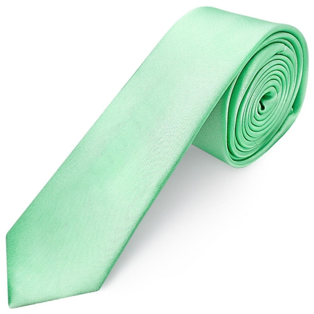 Plain Seafoam Green Satin Skinny Mens Tie 1