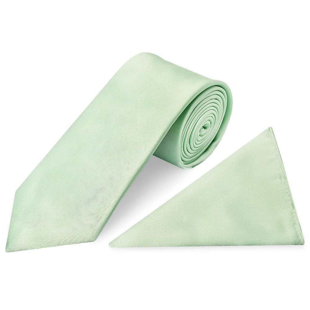 Pale Mint Satin Classic Mens Tie And Pocket Square Set 1