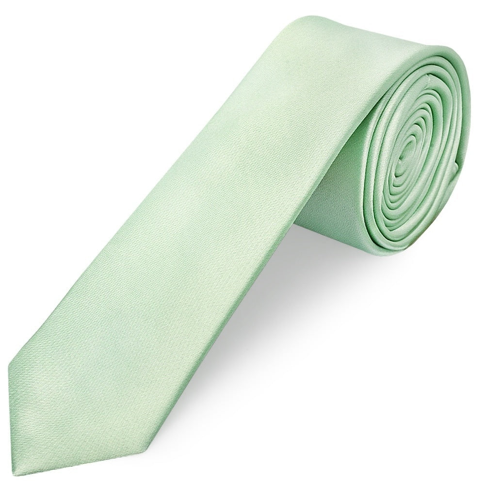 Pale Mint Satin Skinny Mens Tie And Pocket Square Set 2