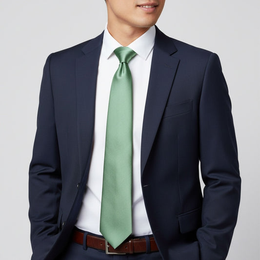 Plain Seagrass Satin Classic Mens Tie 2