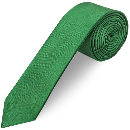 Plain Emerald Green Satin Skinny Mens Tie 1