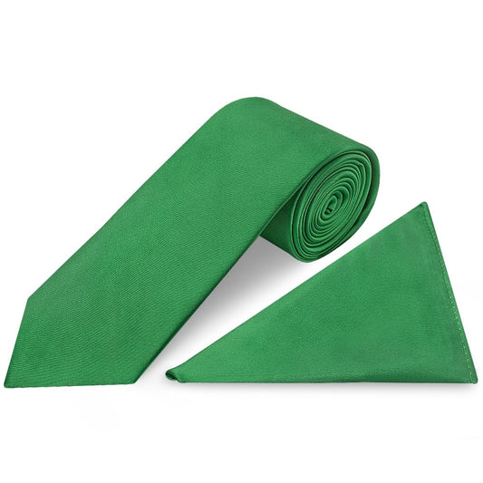 Plain Emerald Green Satin Classic Mens Tie And Pocket Square Set 1