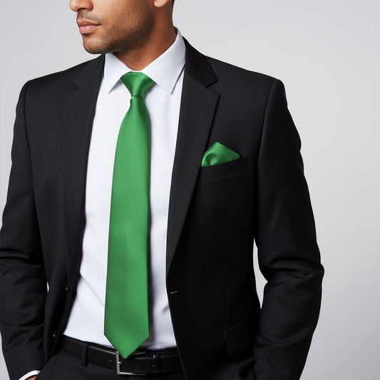 Plain Emerald Green Satin Classic Mens Tie And Pocket Square Set 2