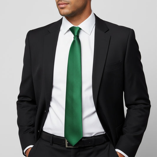 Plain Forest Green Satin Classic Mens Tie 2