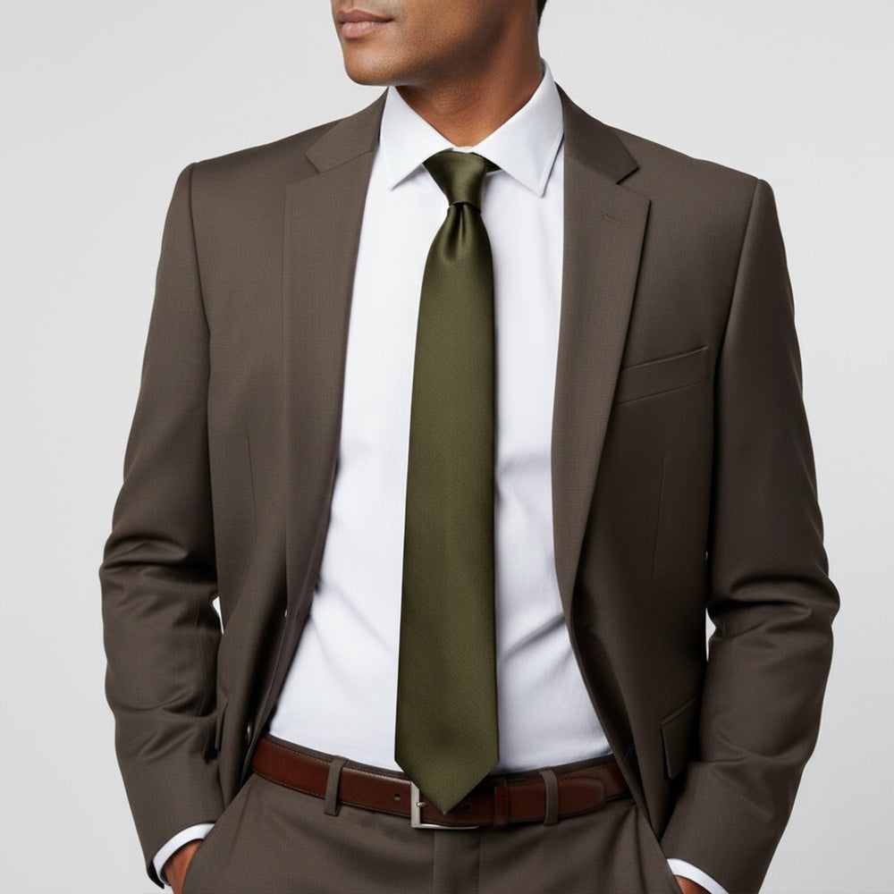 Plain Leaf Green Satin Classic Mens Tie 2