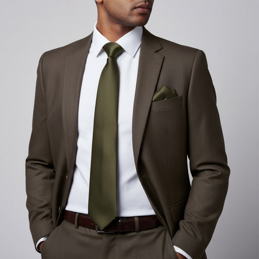 Plain Leaf Green Satin Classic Mens Tie And Pocket Square Set 2