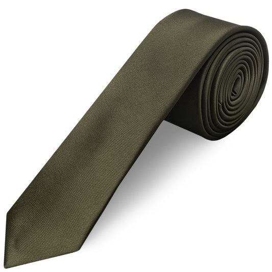 Plain Leaf Green Satin Skinny Mens Tie 1