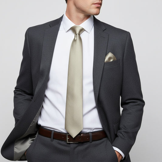 Plain Dusty Sage Satin Classic Mens Tie And Pocket Square Set 2