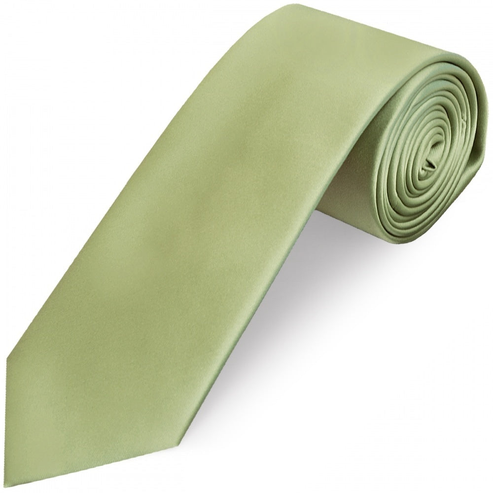 Plain Sage Green Satin Classic Mens Tie And Pocket Square Set 3